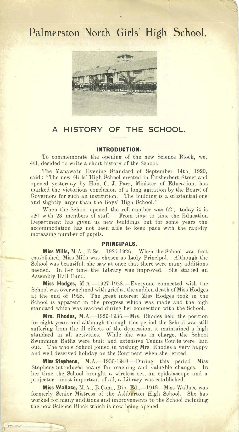 Palmerston North Girls' High School: A history of the school