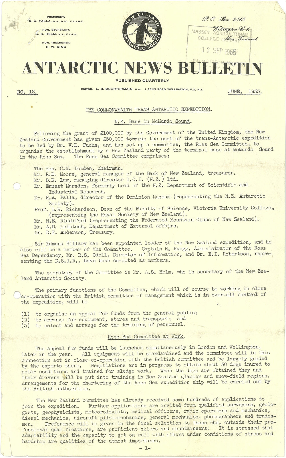 Antarctic News Bulletin, no. 18, June 1955