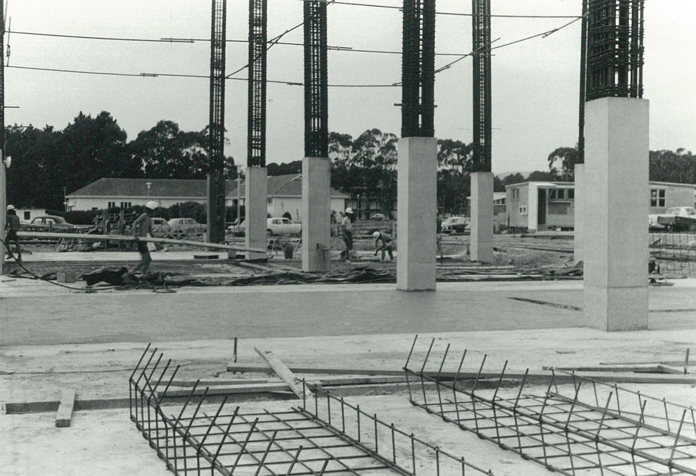 Riddet Complex. Stage Three under construction, foundations, 11 December 1972