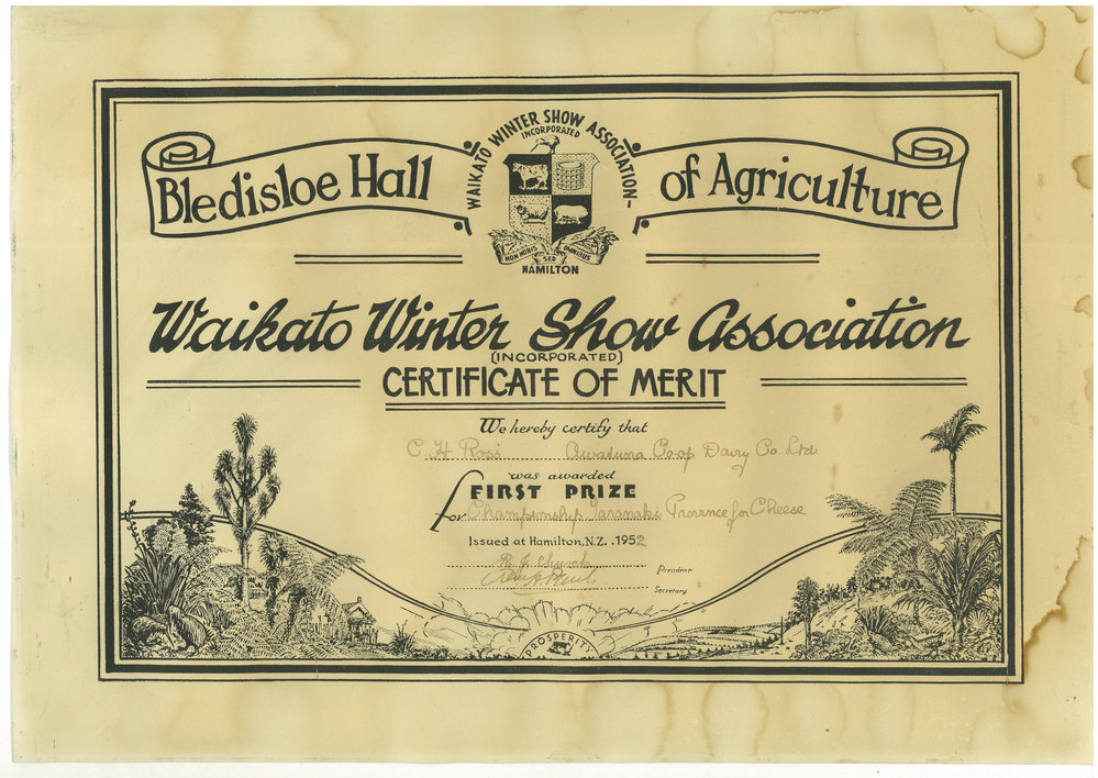 Awatuna Co-operative Dairy Company Limited. Certificate of Merit, 1952