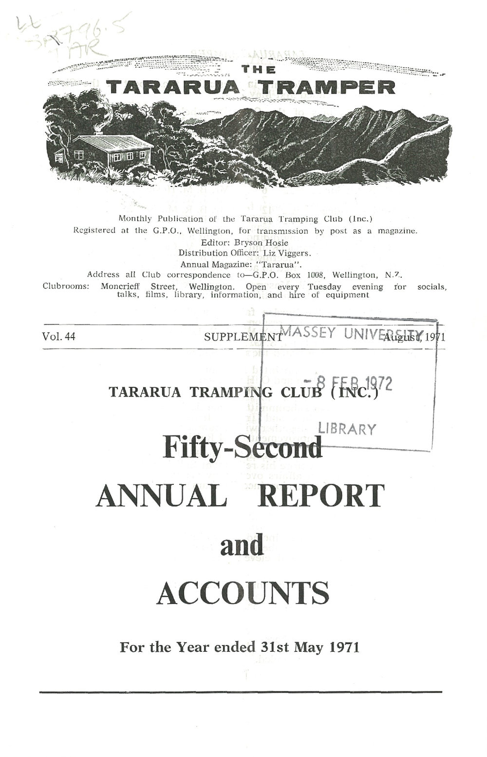 The Tararua Tramper, v. 44, Supplement, August 1971