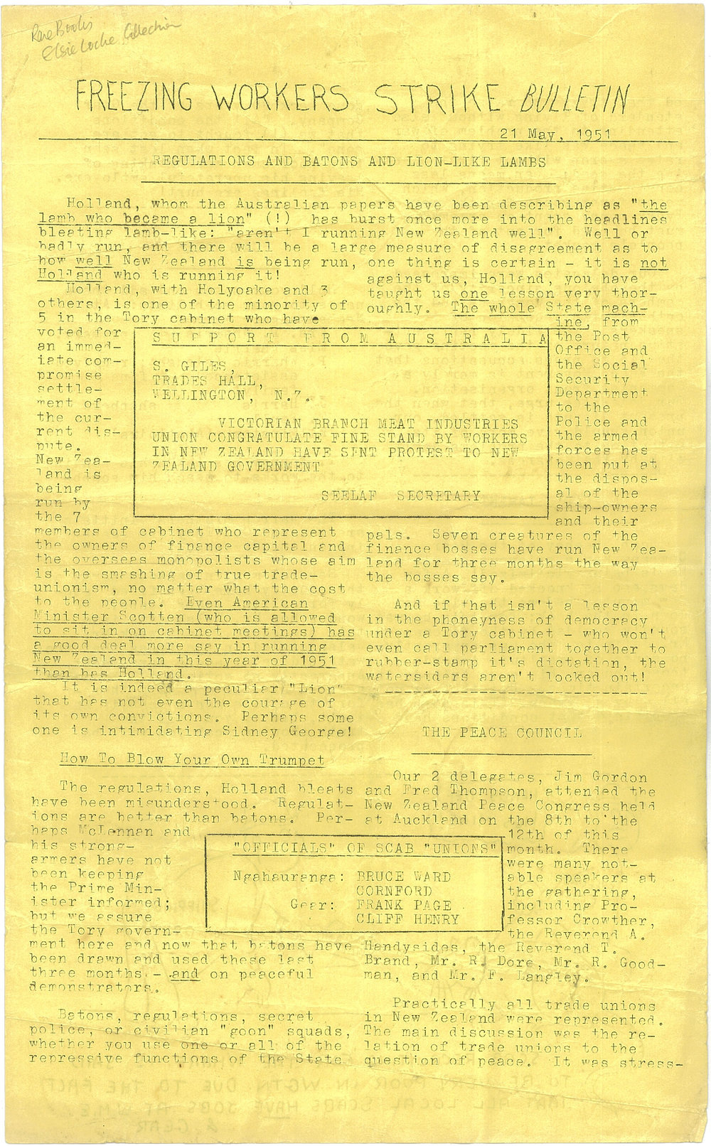 Freezing Workers' Strike Bulletin, 21 May 1951