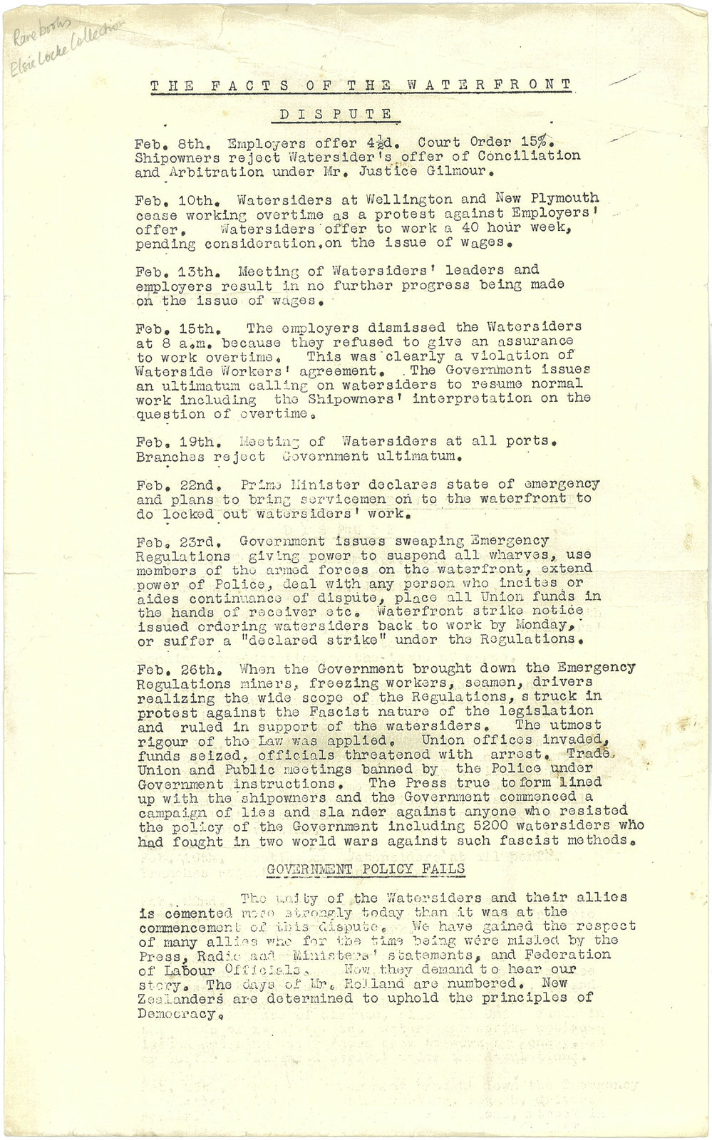 The facts of the waterfront dispute