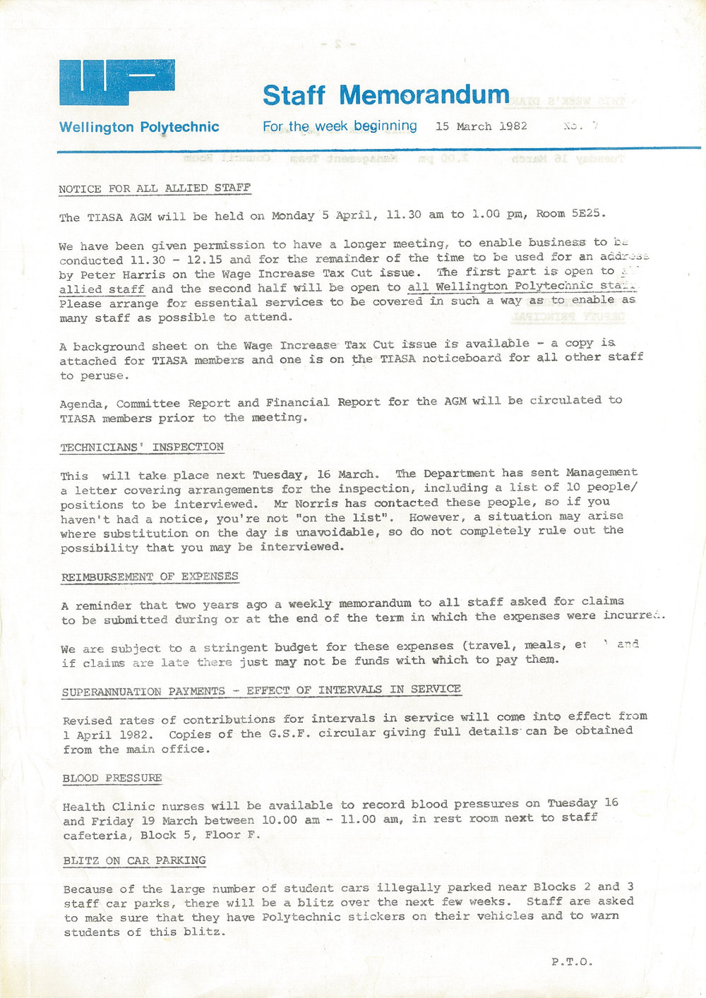 Wellington Polytechnic Staff Memorandum, 7, 1982-03-15