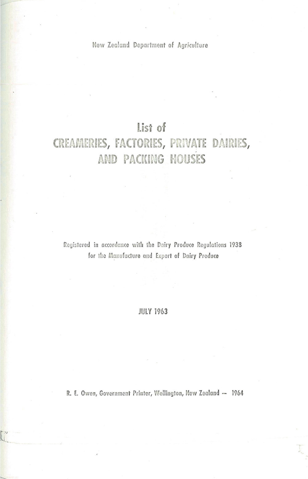 Annual List of Creameries, Factories, Private Dairies and Packing Houses, 1963