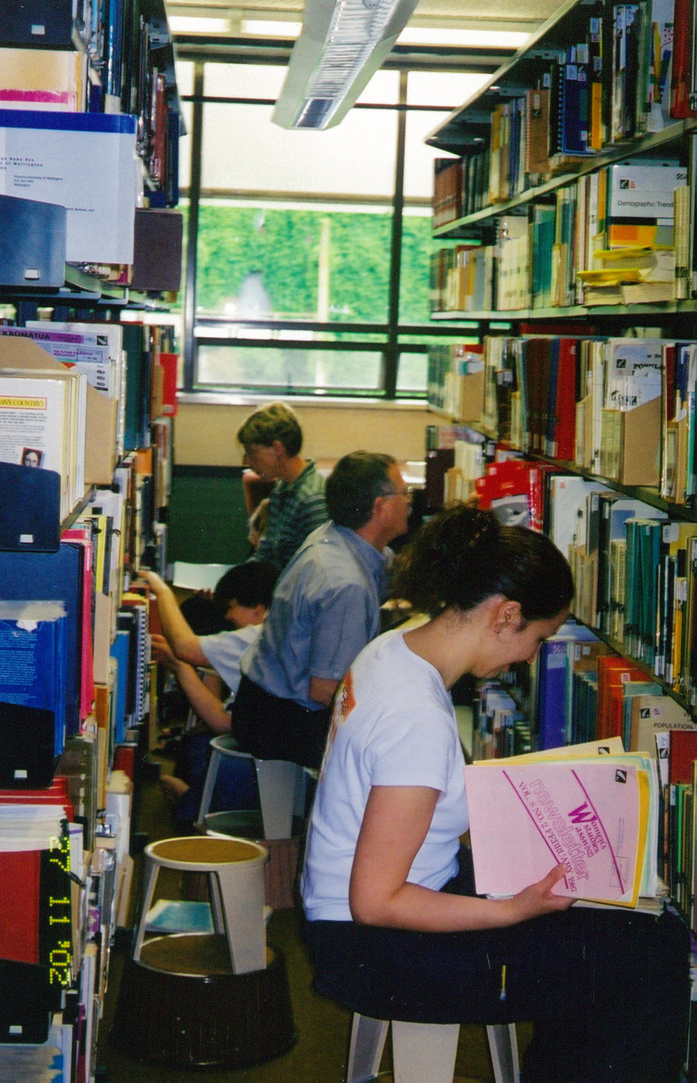 Turitea Library, shelf-tidying, 2002