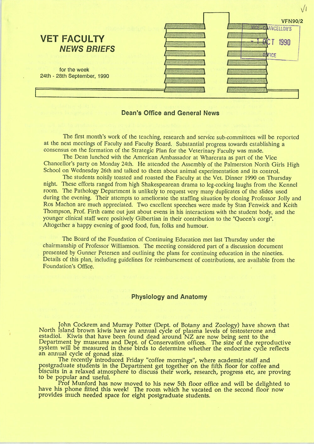 Vet Faculty News Briefs, 24-28 September 1990
