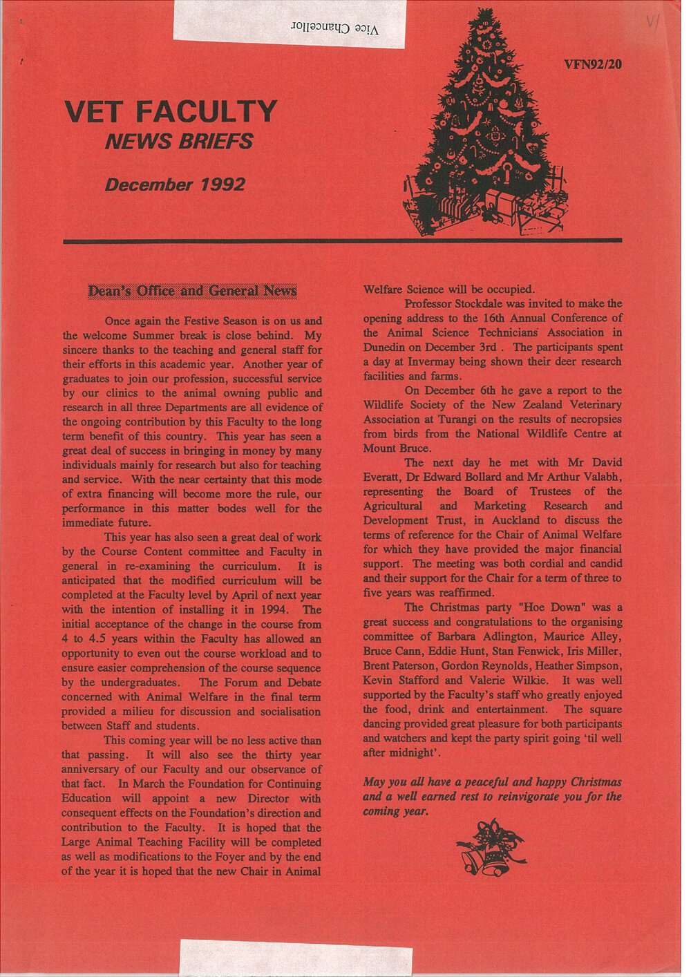 Vet Faculty News Briefs,  December 1992