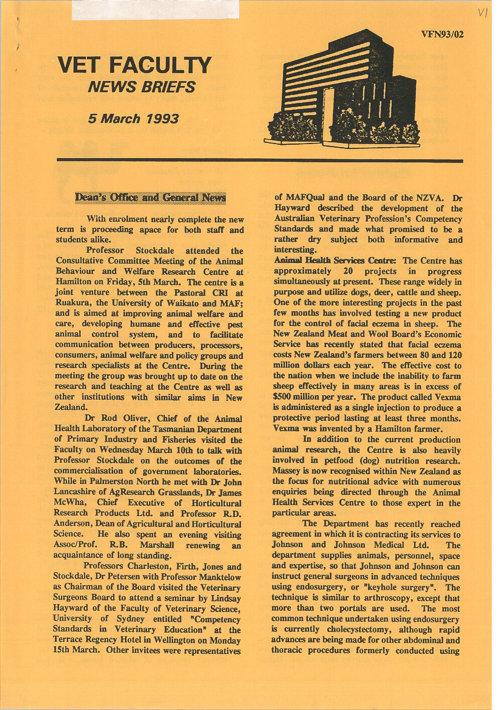 Vet Faculty News Briefs, 19 March 1993