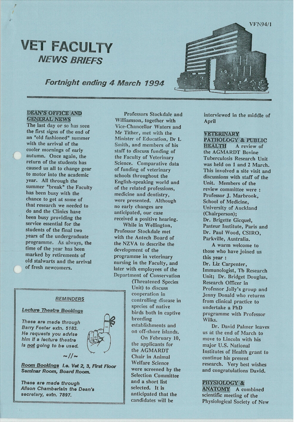 Vet Faculty News Briefs, 4 March 1994