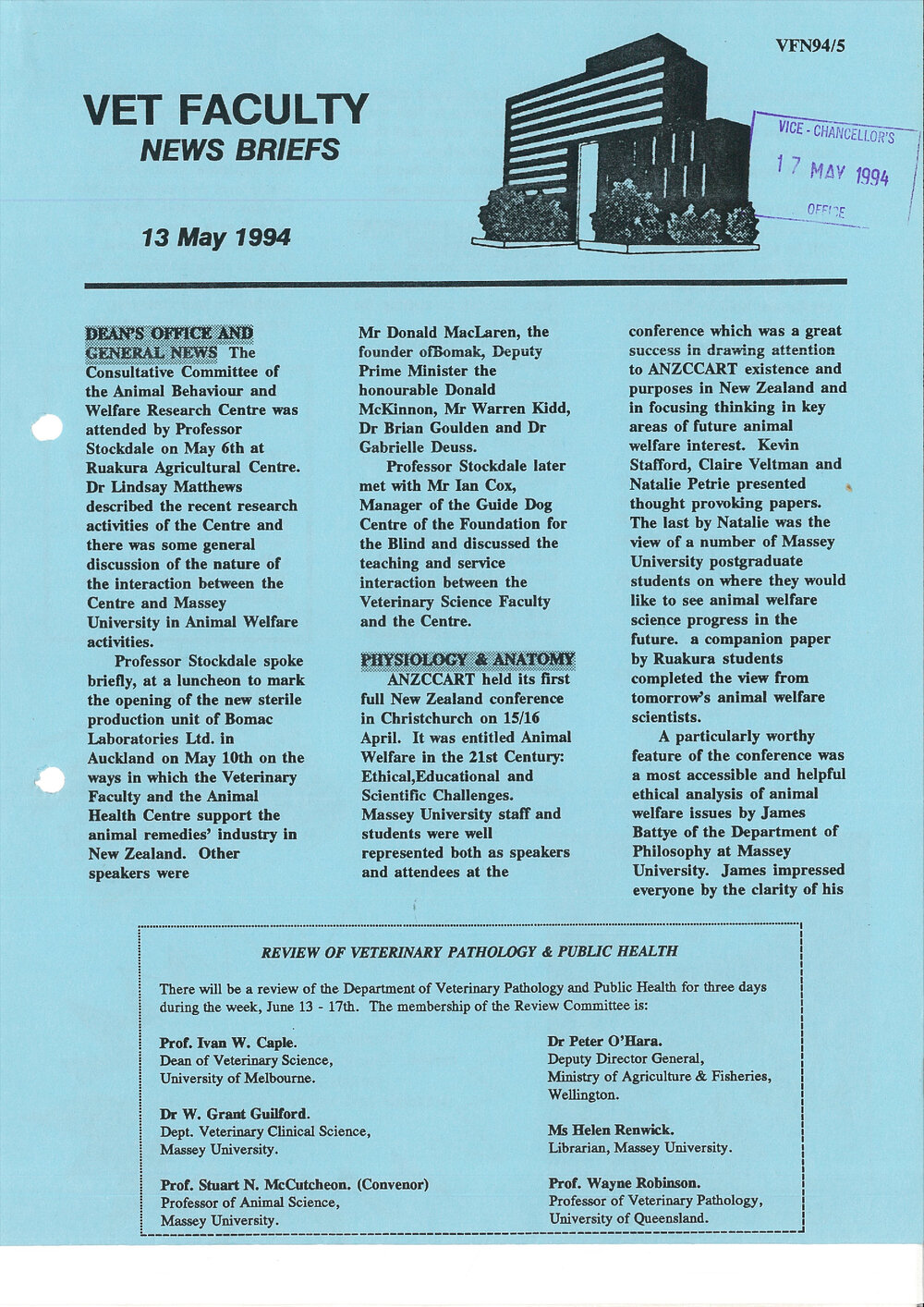 Vet Faculty News Briefs, 13 May 1994