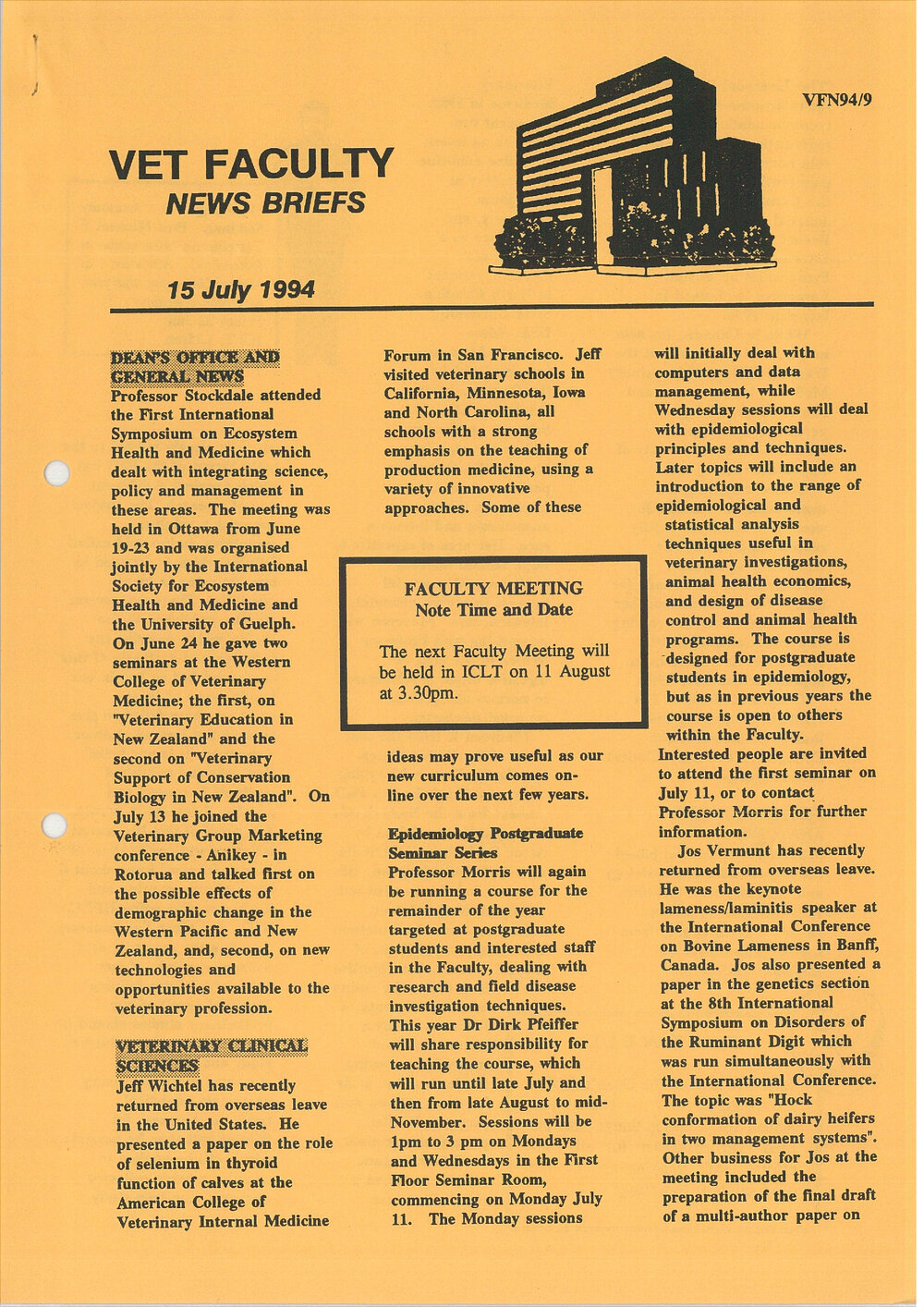 Vet Faculty News Briefs, 15 July 1994