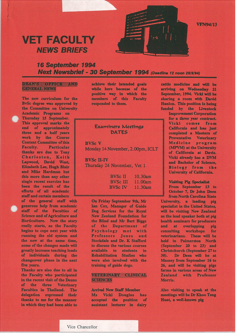 Vet Faculty News Briefs, 16 September 1994