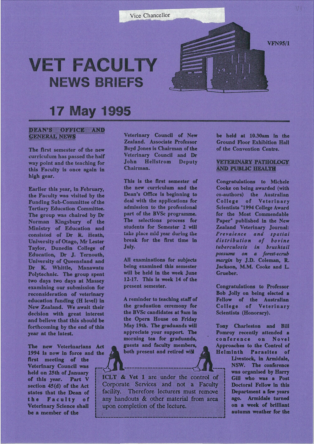 Vet Faculty News Briefs, 17 May 1995