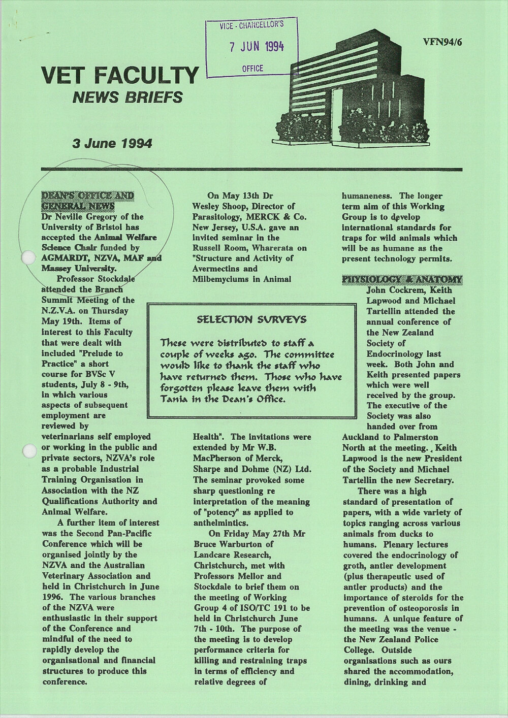 Vet Faculty News Briefs, 3 June 1994