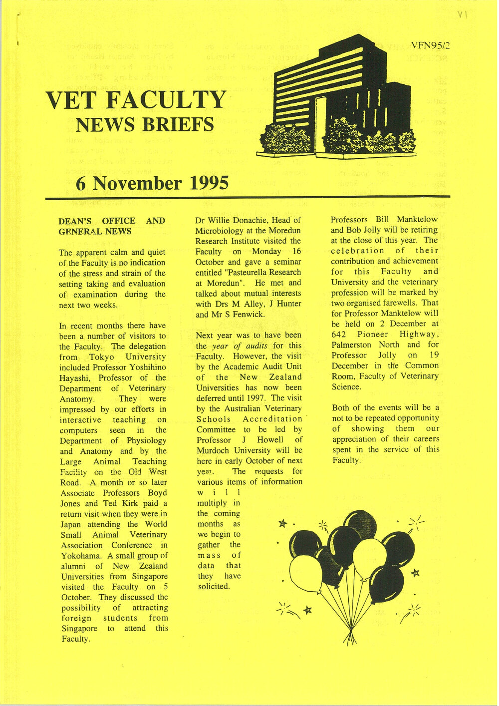 Vet Faculty News Briefs, 6 November 1995