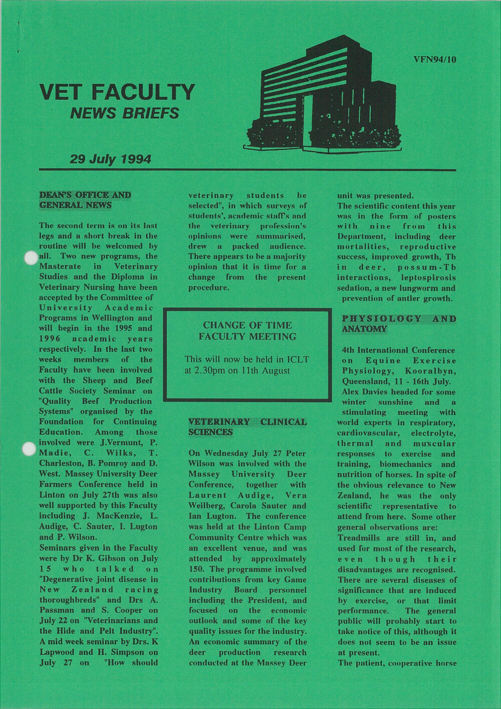 Vet Faculty News Briefs, 29 July 1994