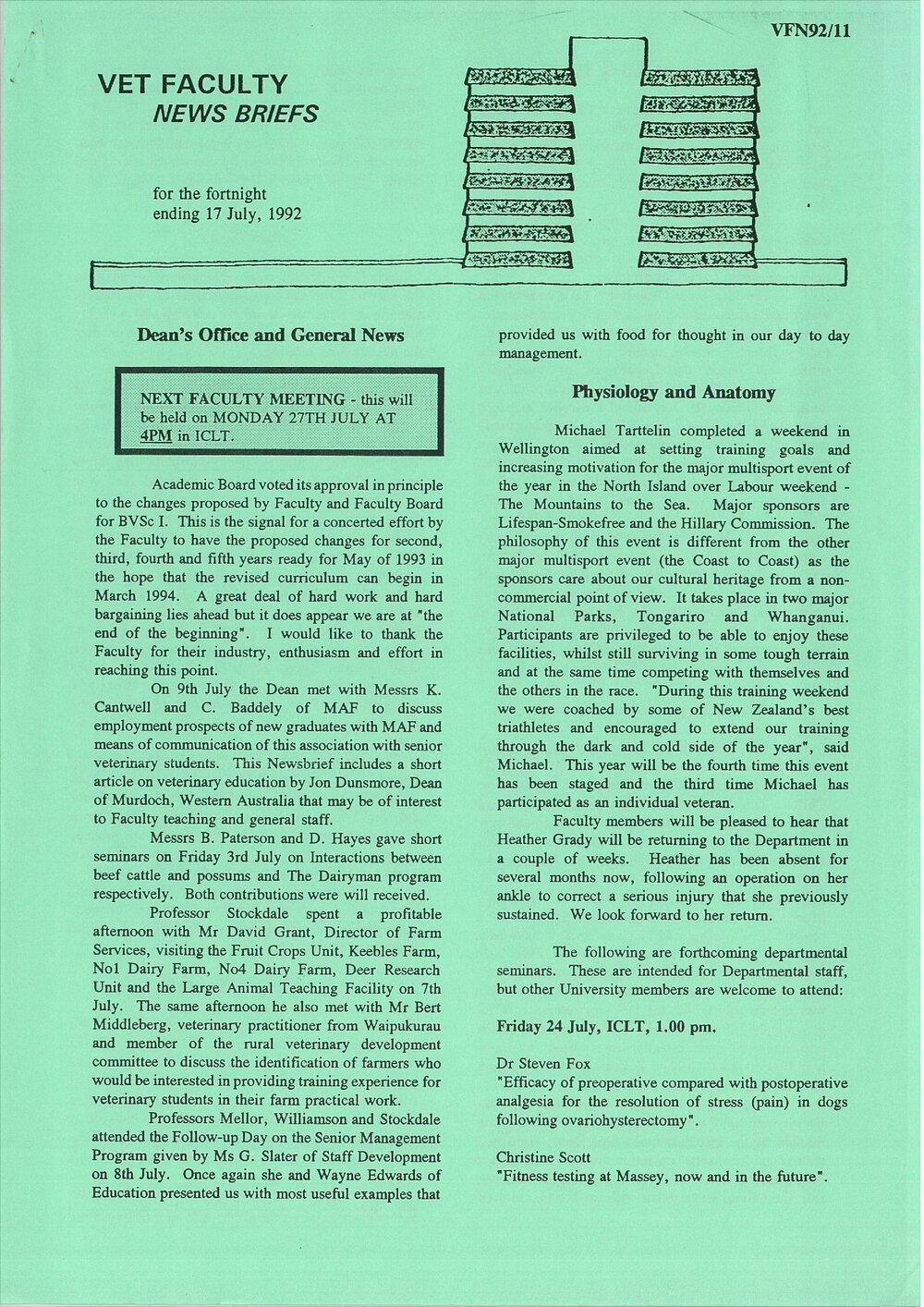 Vet Faculty News Briefs, 17 July 1992
