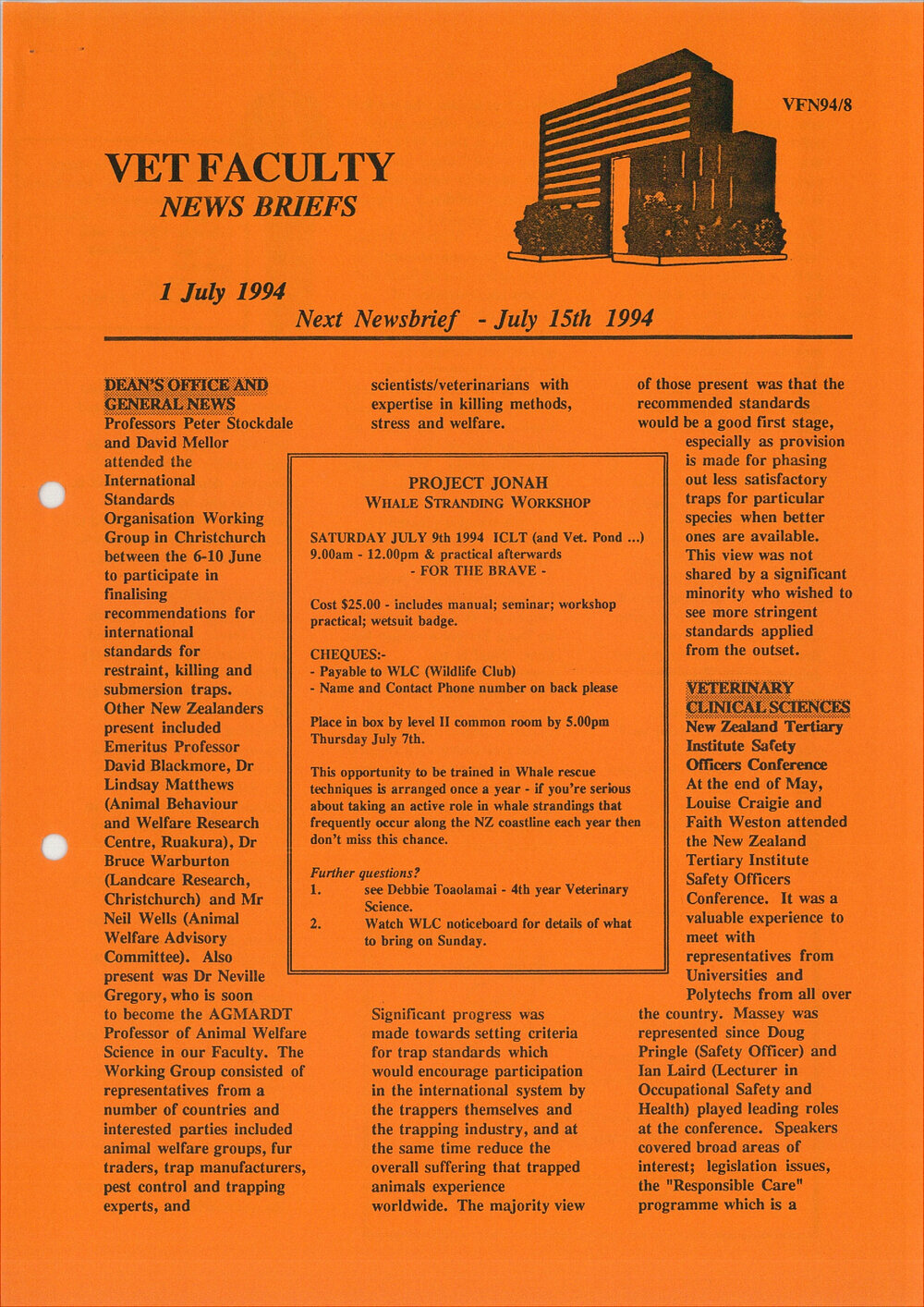 Vet Faculty News Briefs, 1 July 1994