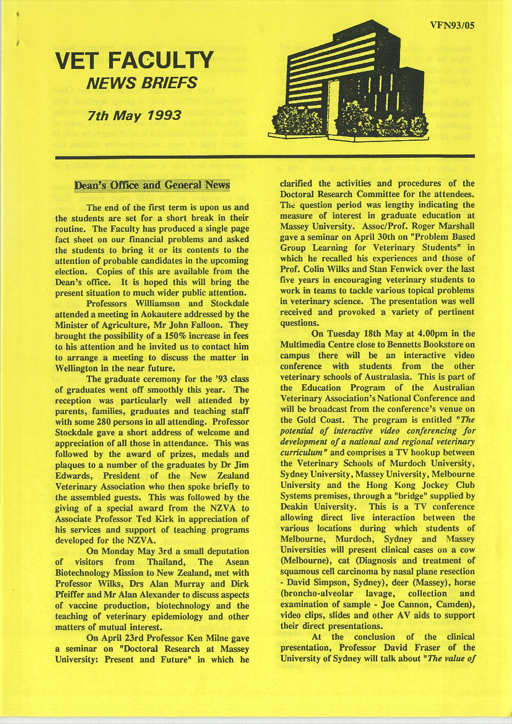 Vet Faculty News Briefs, 7 May 1993