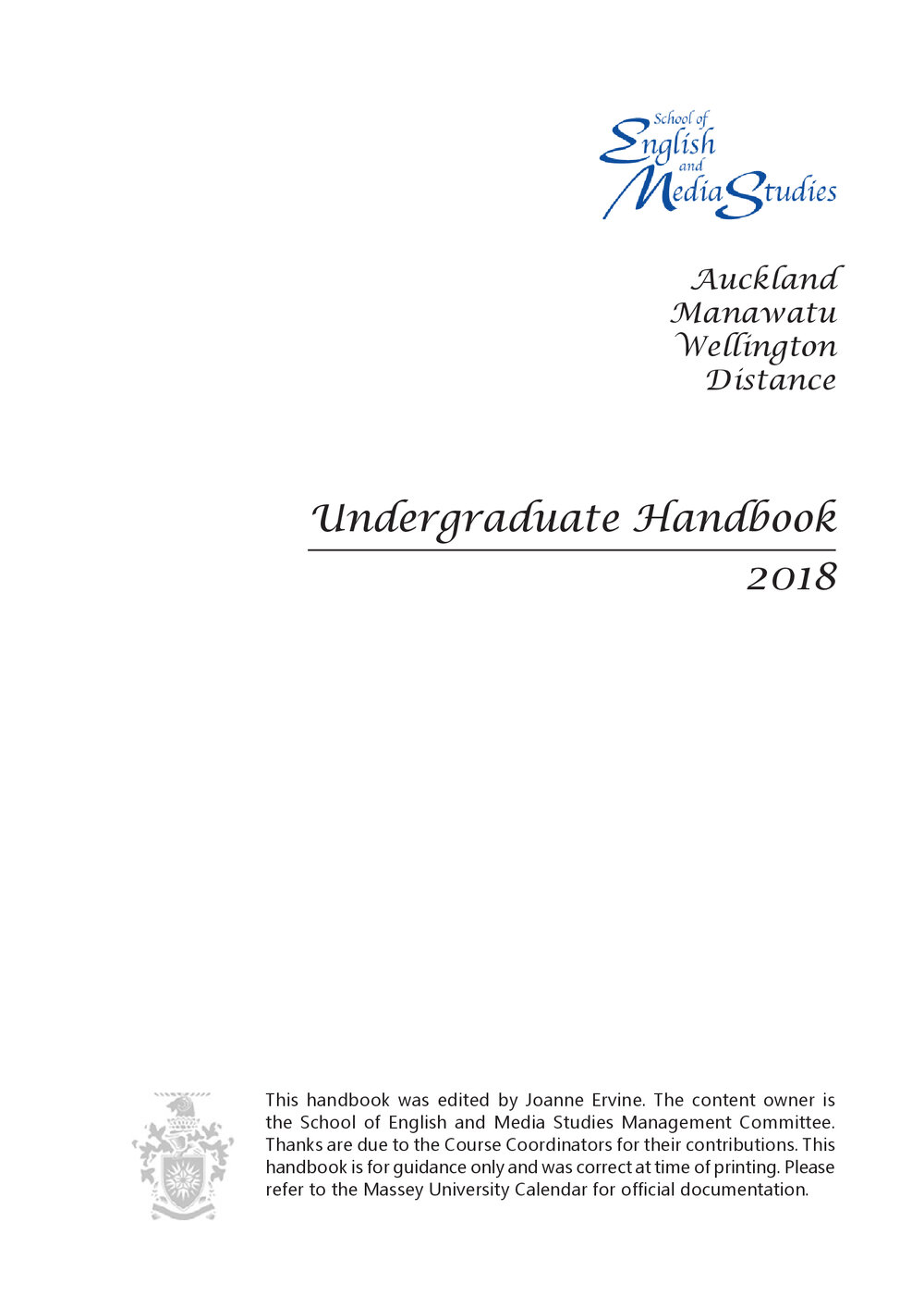 Undergraduate Handbook of the School of English and Media Studies, 2018