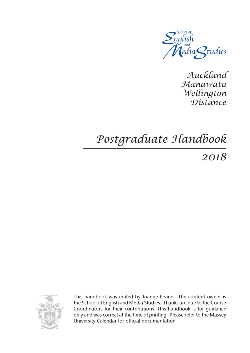 Graduate Handbook of the School of English and Media Studies, 2018