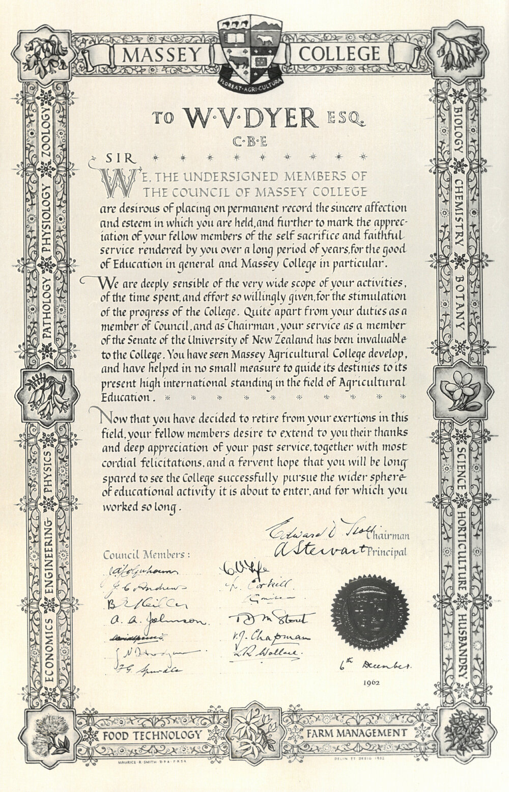 Massey College. Walter Dyer citation, 1962