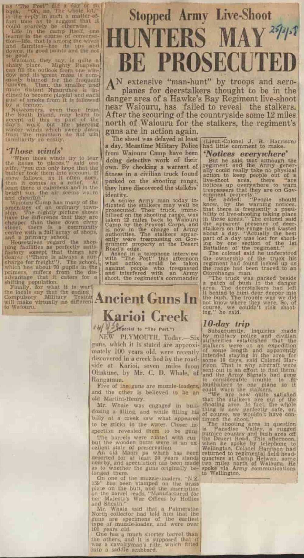Waiouru and associated area; newspaper clippings 