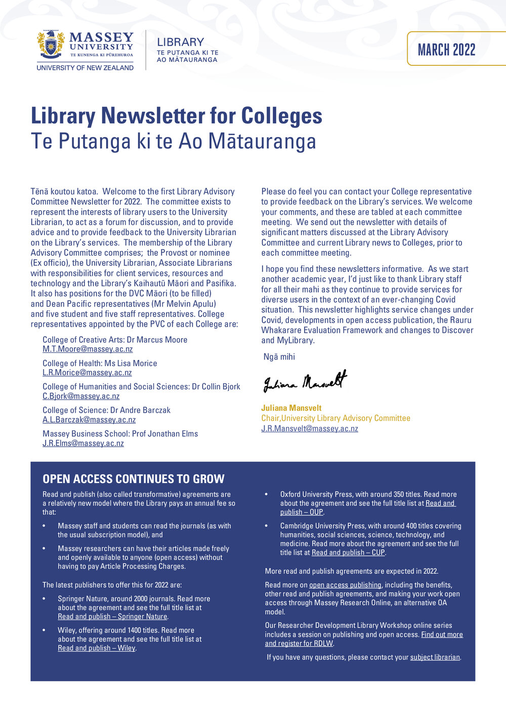 Library Newsletter for Colleges, March 2022