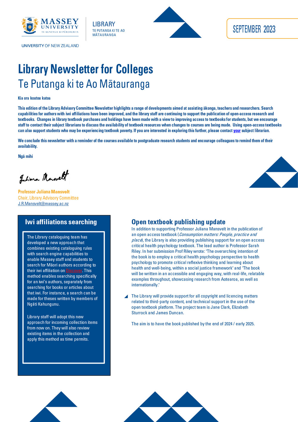 Library Newsletter for Colleges, September 2023