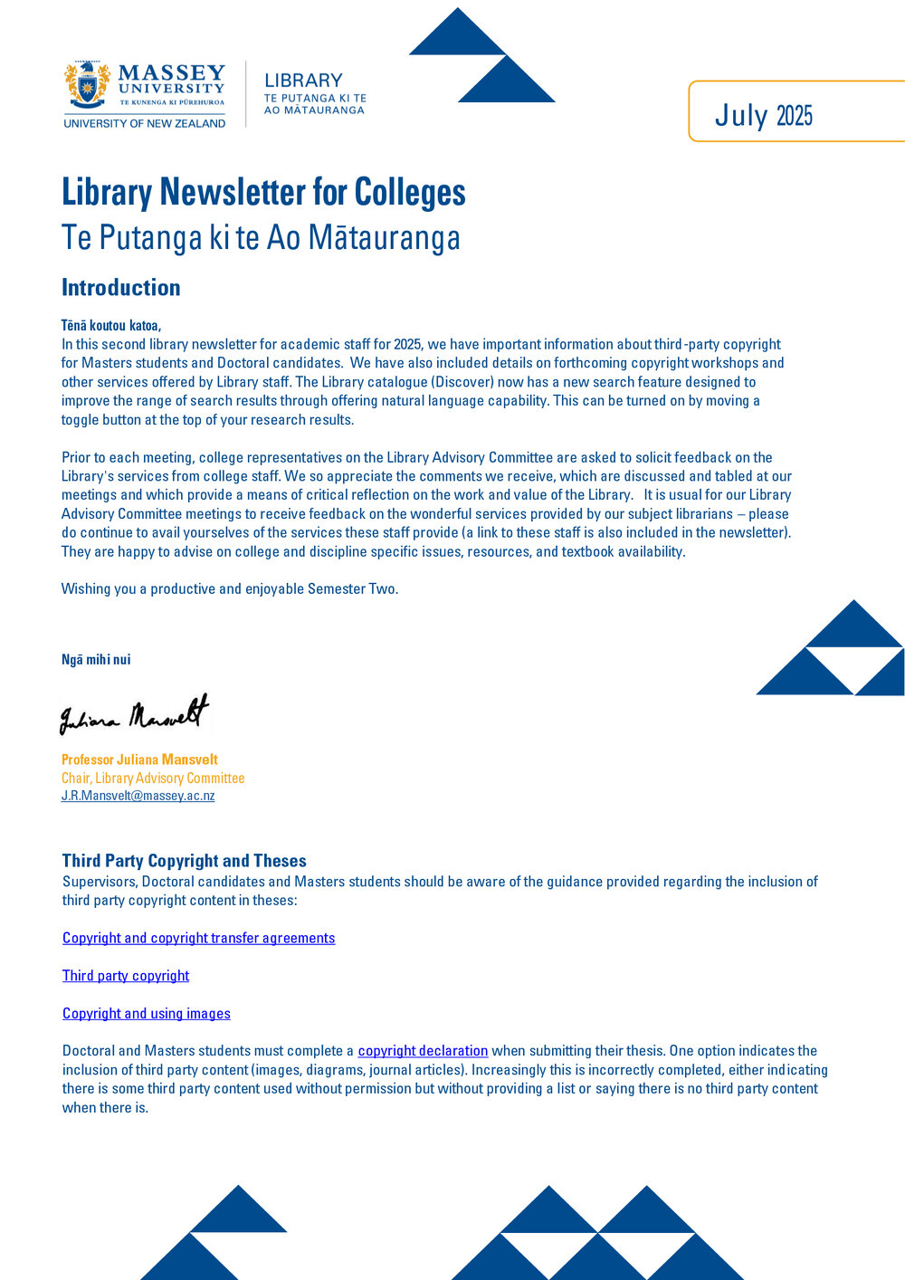 Library Newsletter for Colleges, July 2025