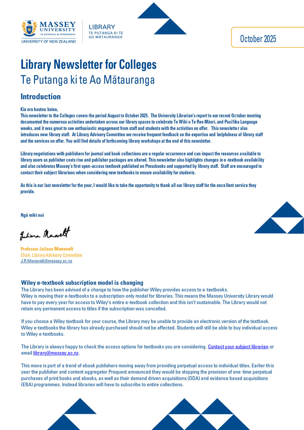 Library Newsletter for Colleges, October 2025