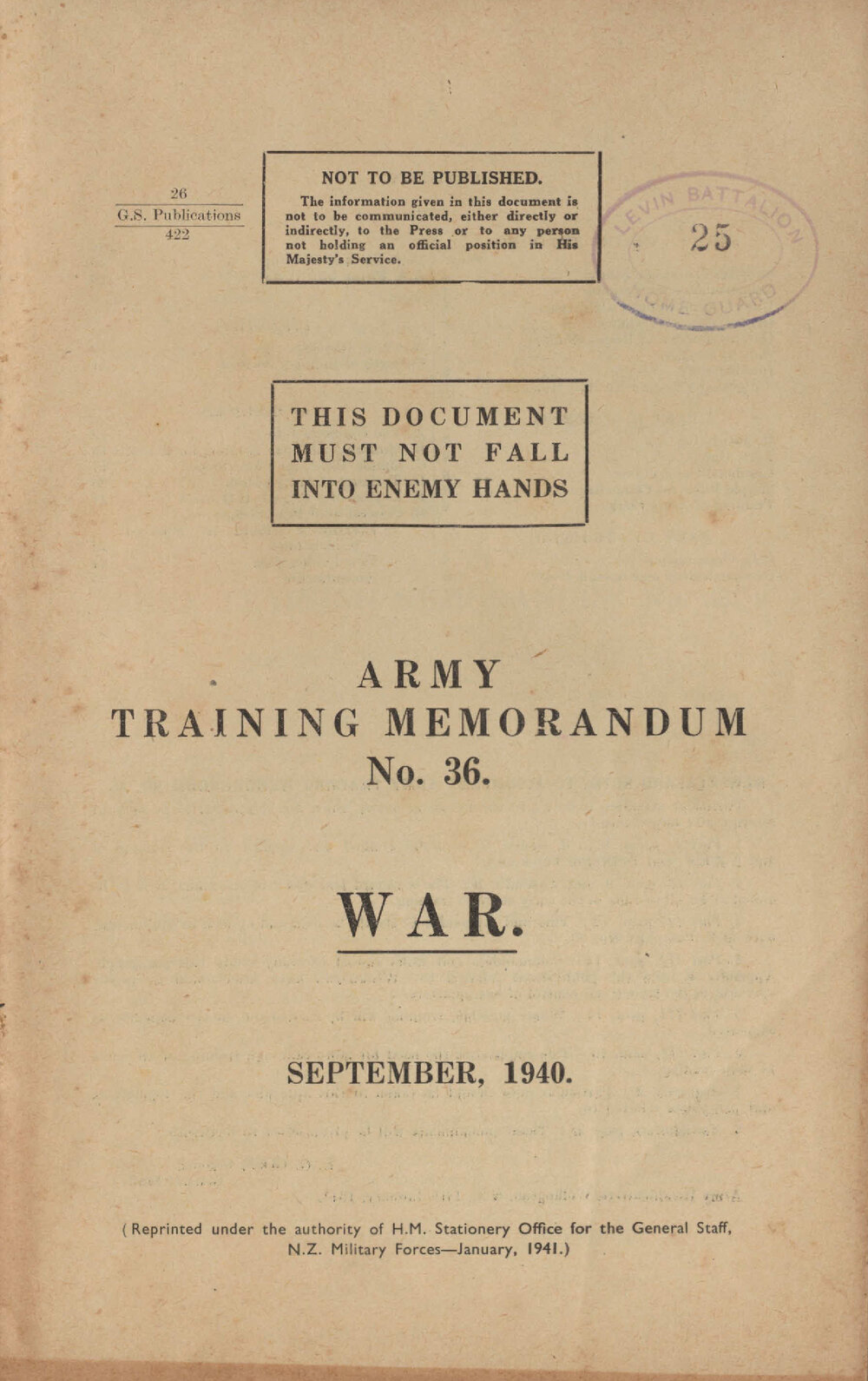 Army training memorandum: war
