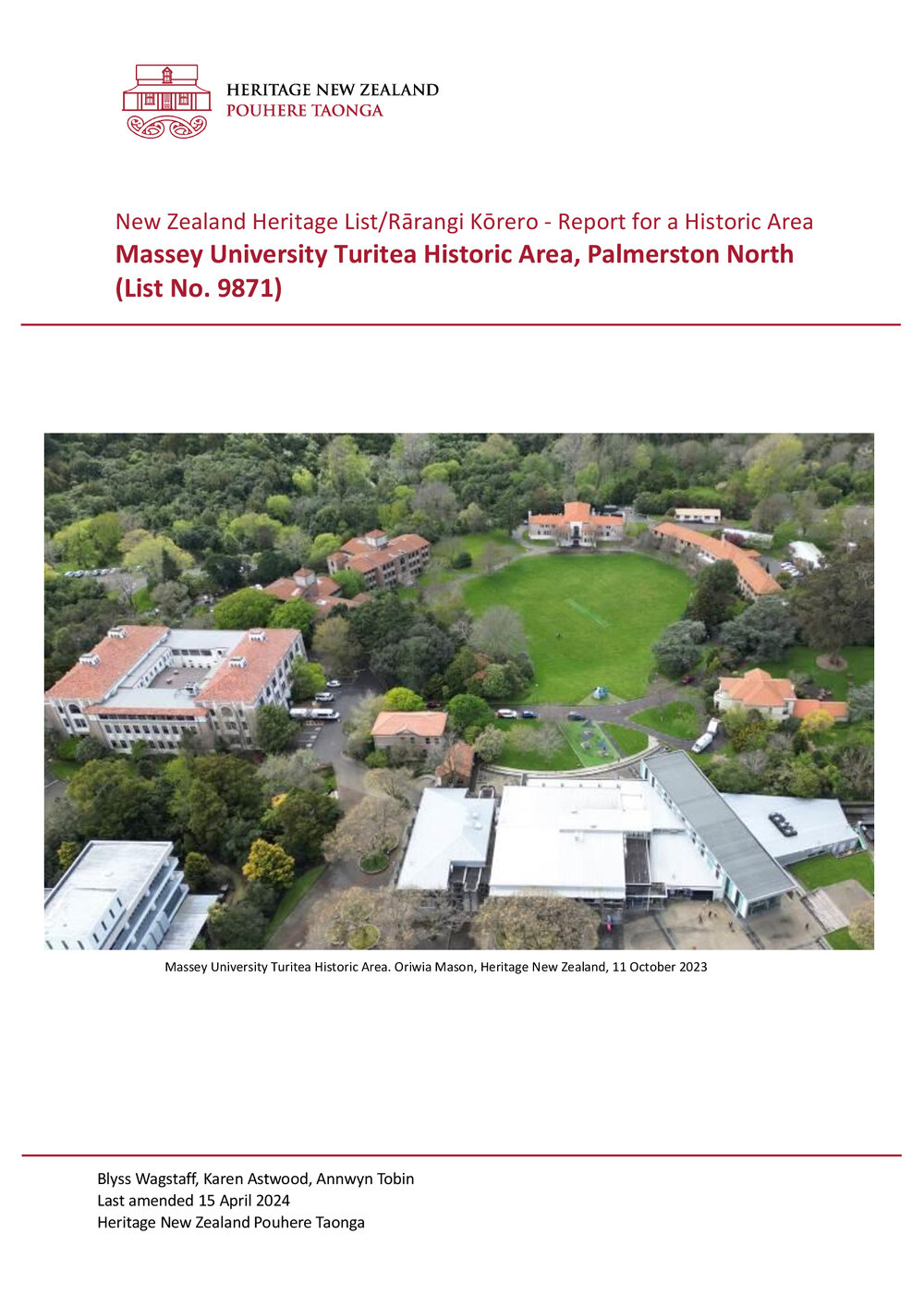 Report for a historic area - Massey University Turitea Historic Area, 15 April 2024