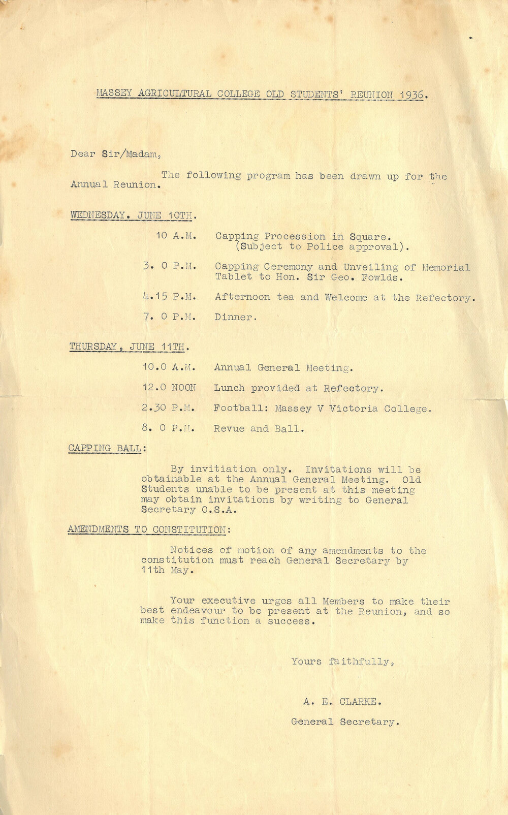 Massey Agricultural College Old Students reunion, 1936