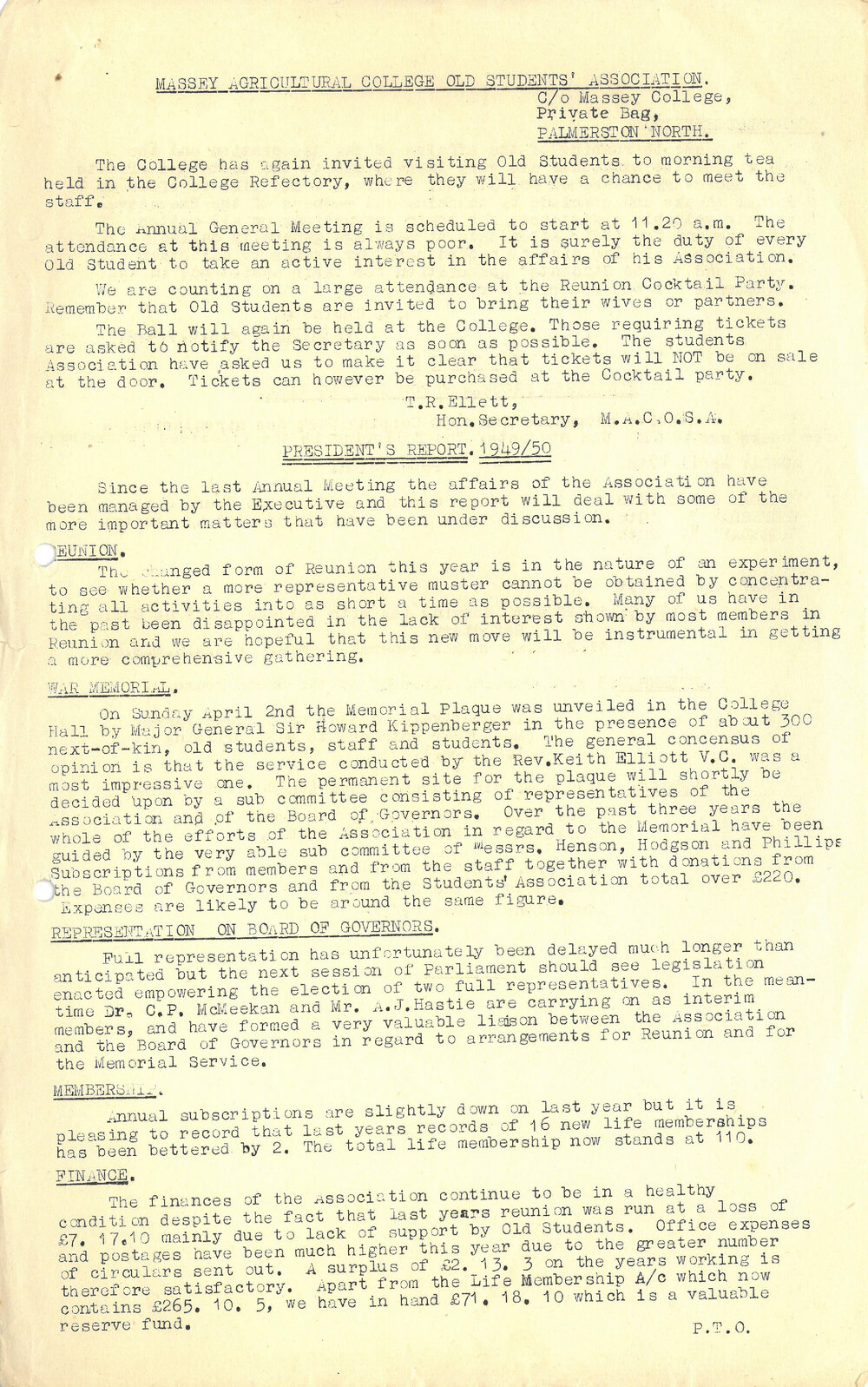 Massey Agricultural College Old Students Association newsletter, 1950