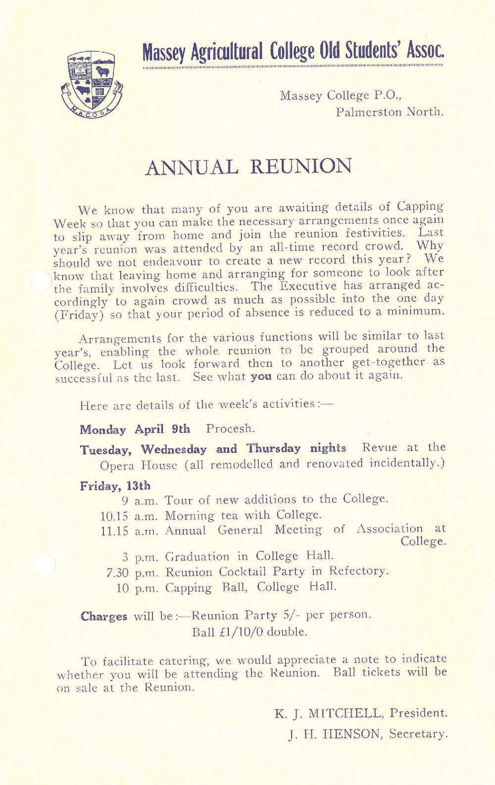 Massey Agricultural College Old Students Association annual reunion, 1956