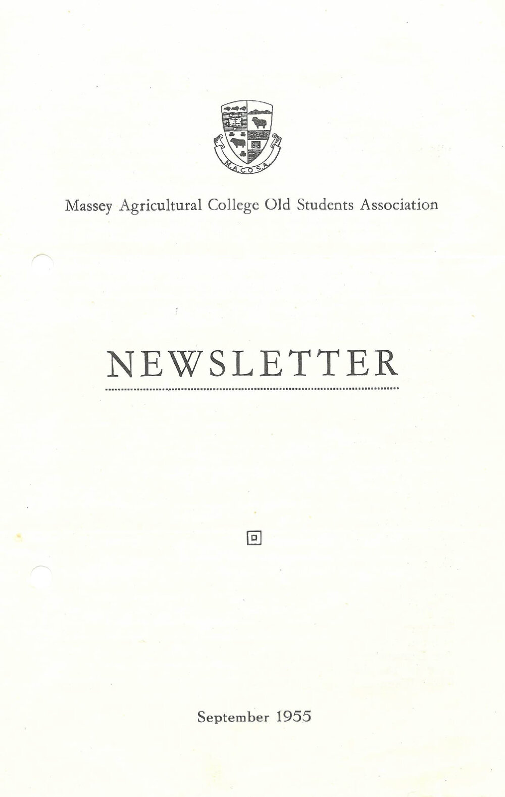 Massey Agricultural College Old Students Association newsletter, September 1955