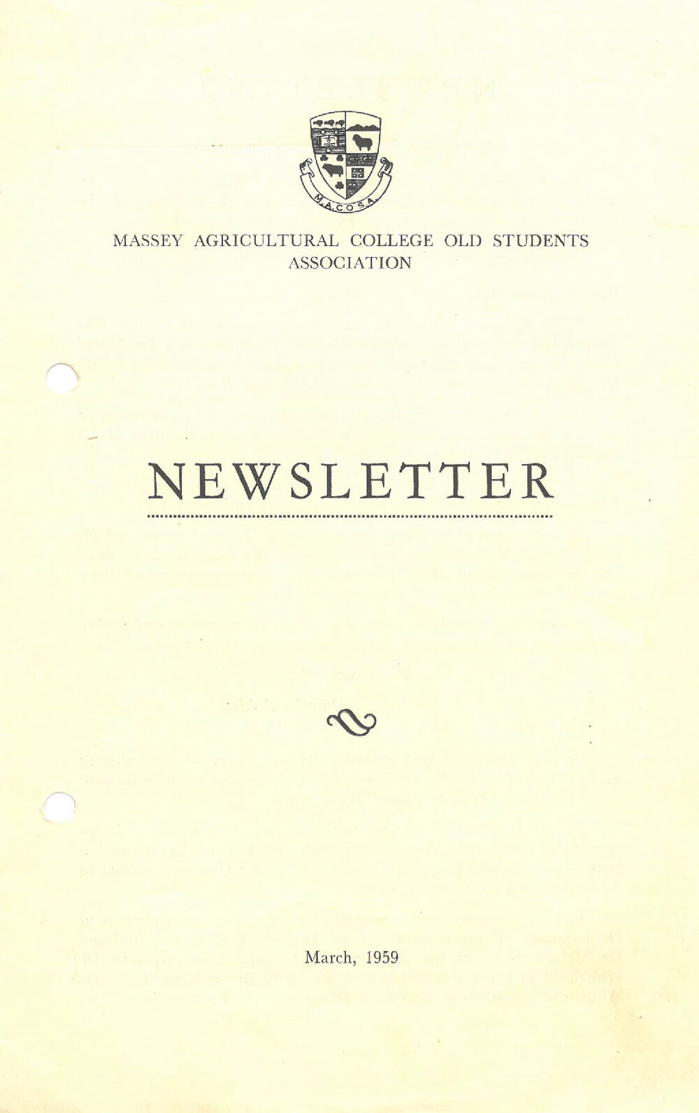 Massey Agricultural College Old Students Association newsletter, March 1959