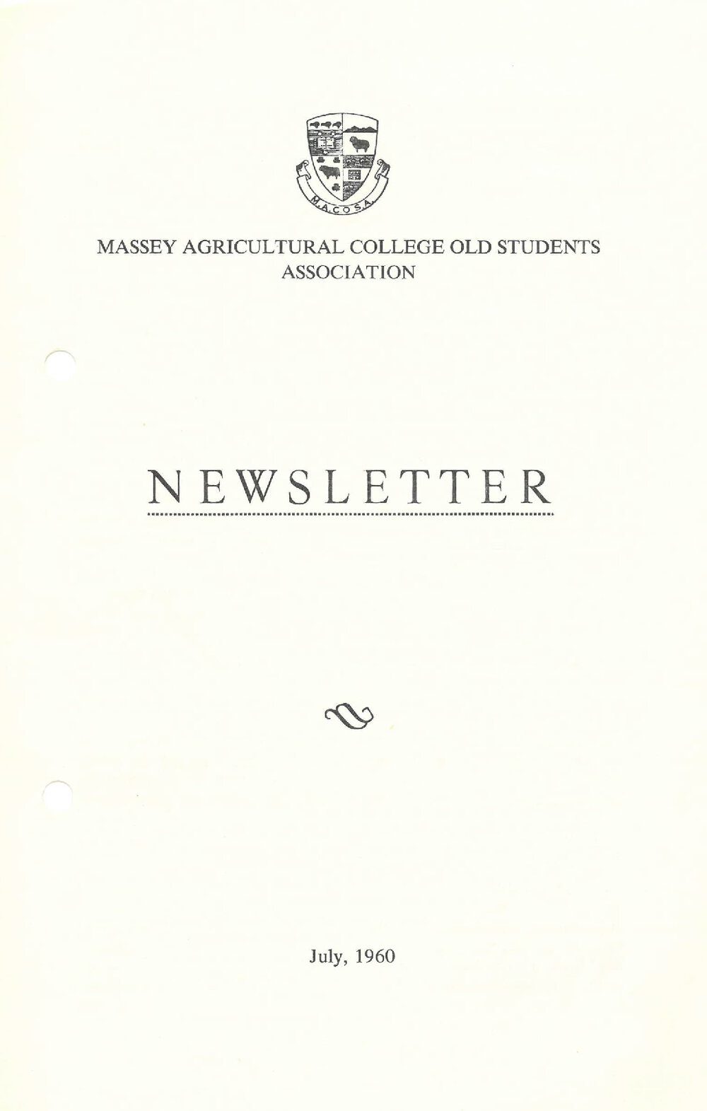 Massey Agricultural College Old Students Association newsletter, July 1960