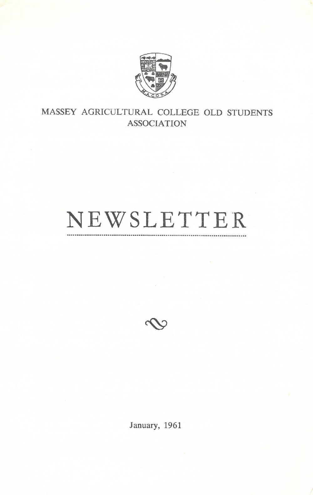Massey Agricultural College Old Students Association newsletter, January 1961