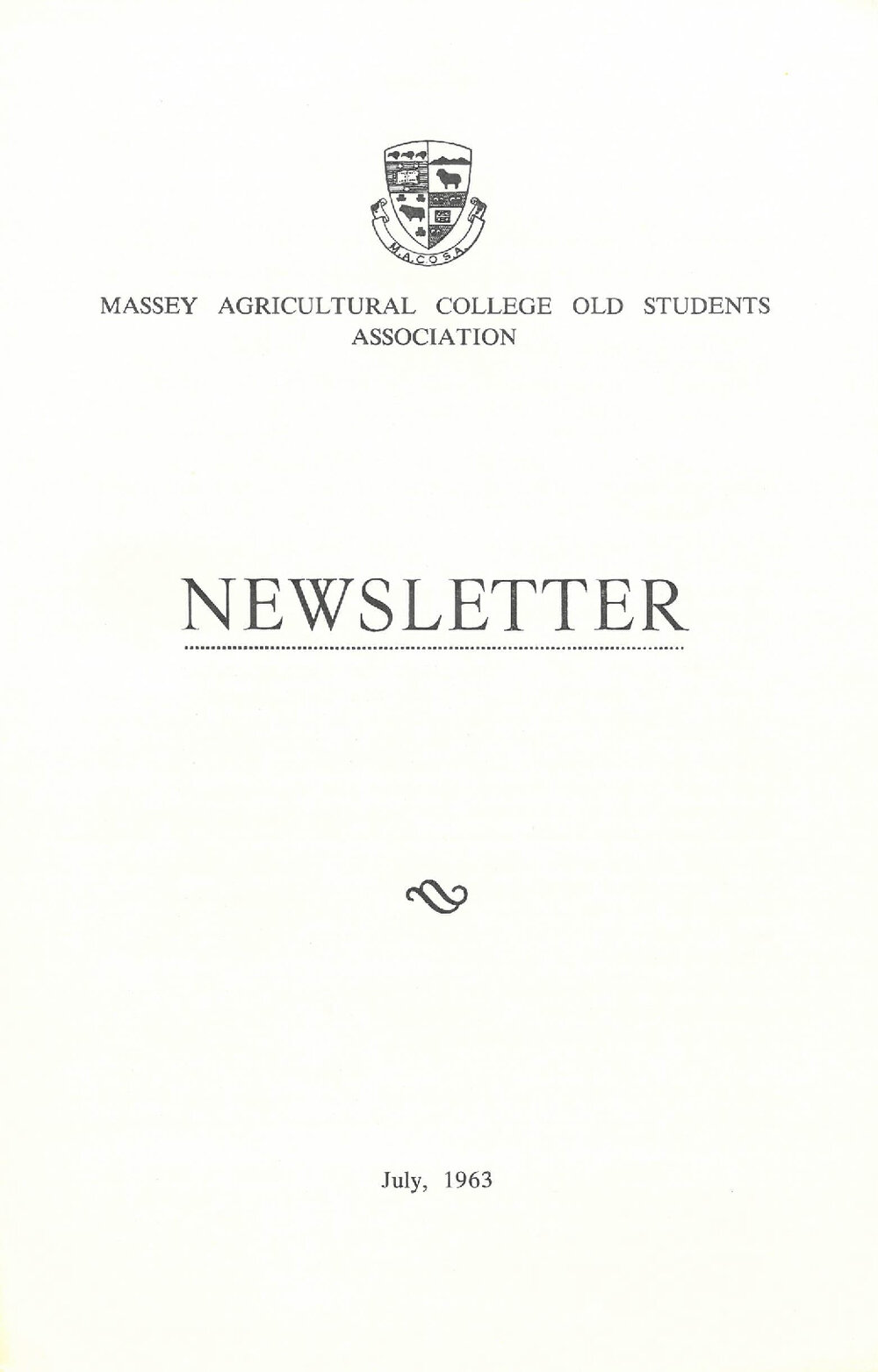 Massey Agricultural College Old Students Association newsletter, July 1963