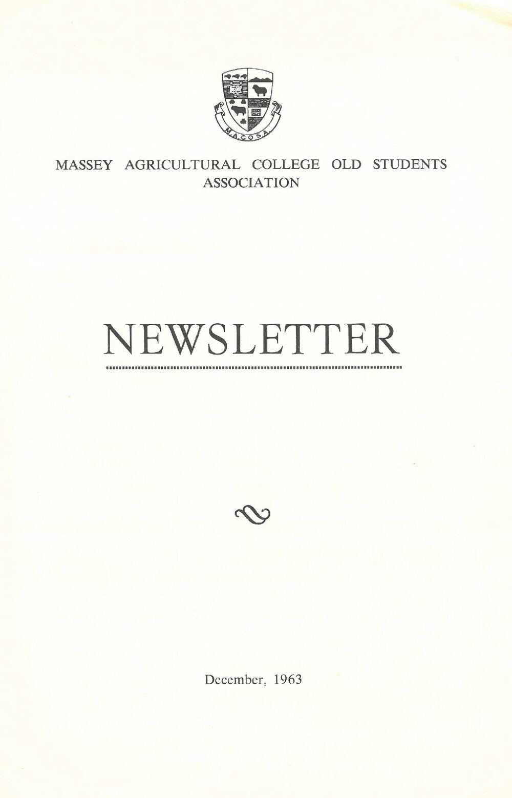 Massey Agricultural College Old Students Association newsletter, December 1963