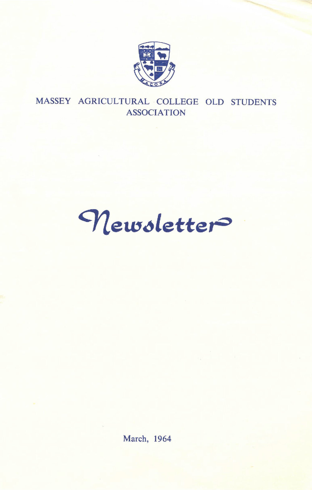Massey Agricultural College Old Students Association newsletter, March 1964
