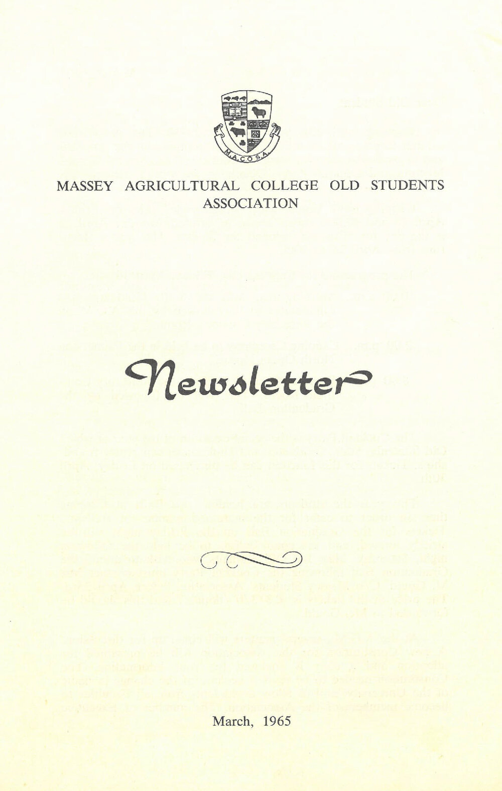 Massey Agricultural College Old Students Association newsletter, March 1965