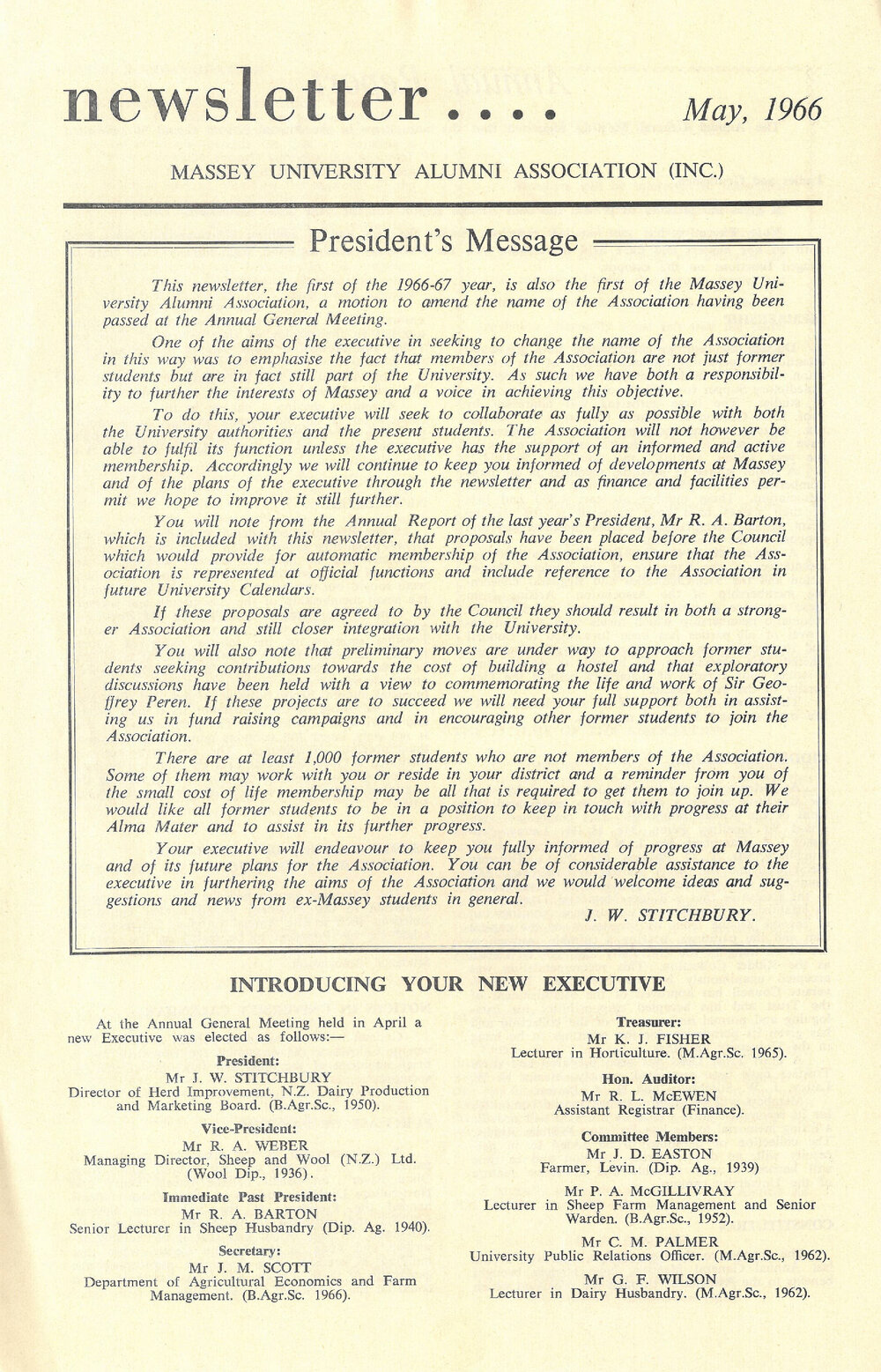 Massey University Alumni Association newsletter, May 1966