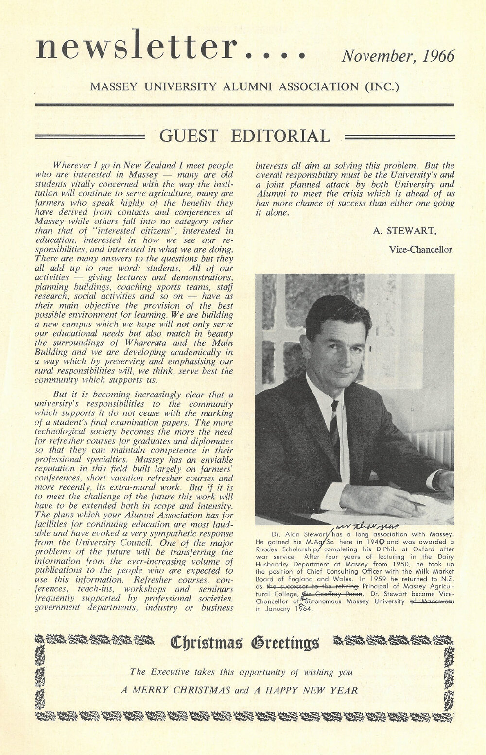 Massey University Alumni Association newsletter, November 1966