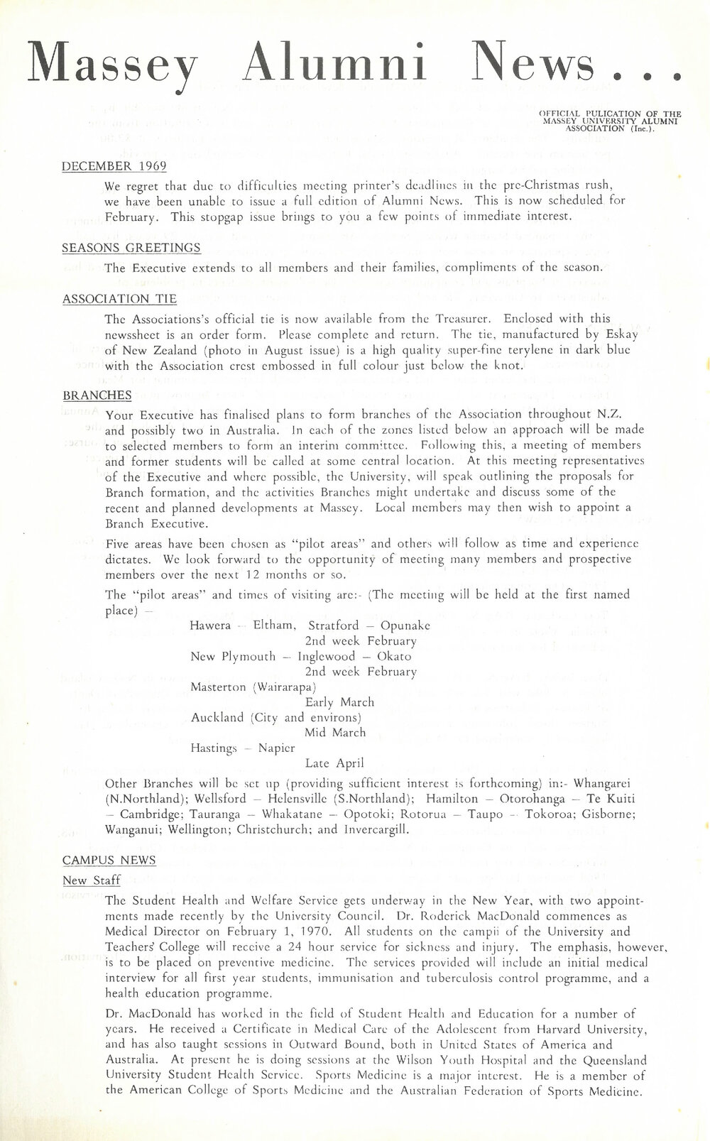 Massey Alumni News, December 1969