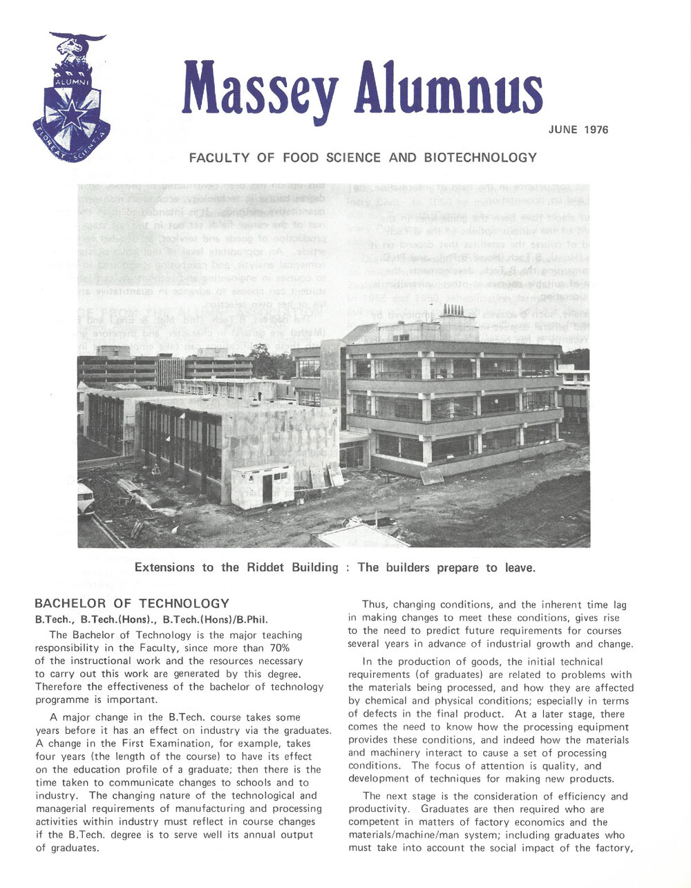Massey Alumnus - Faculty of Food Science and Biotechnology, June 1976