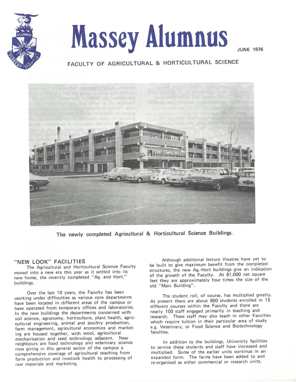 Massey Alumnus - Faculty of Agricultural and Horticultural Science, June 1976